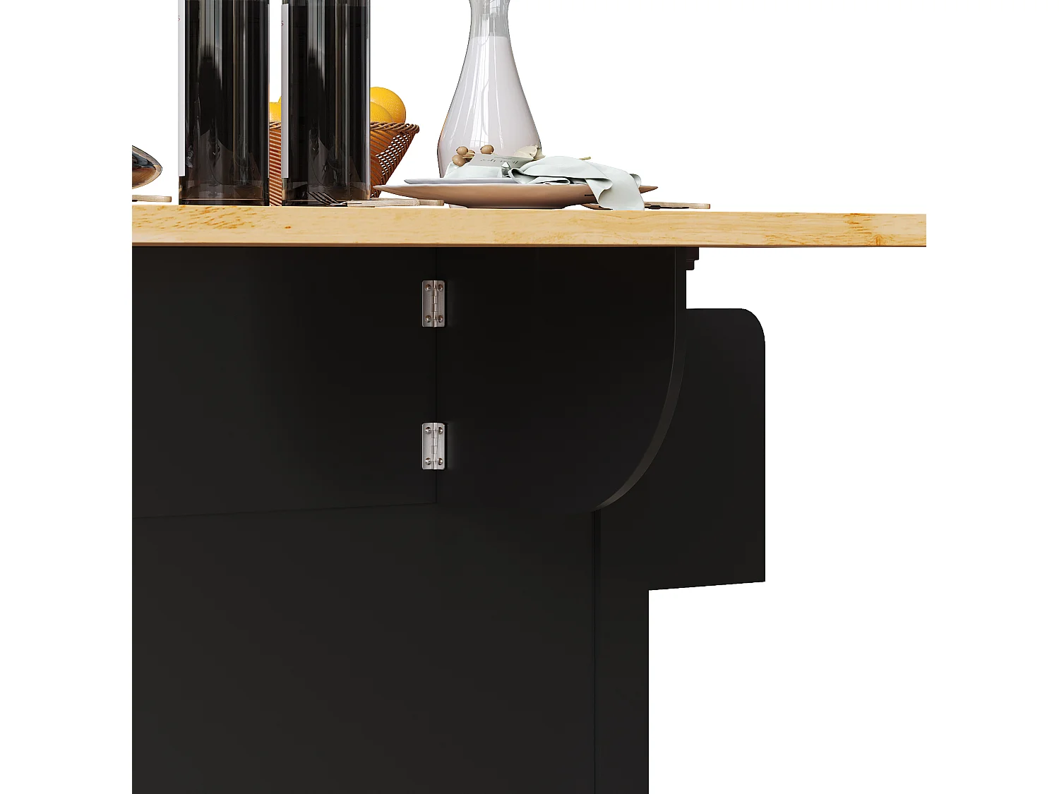 Îlot de cuisine noir - Desserte de cuisine avec 2 tiroirs et 4 portes vitrées - étagère à épices et porte-serviettes