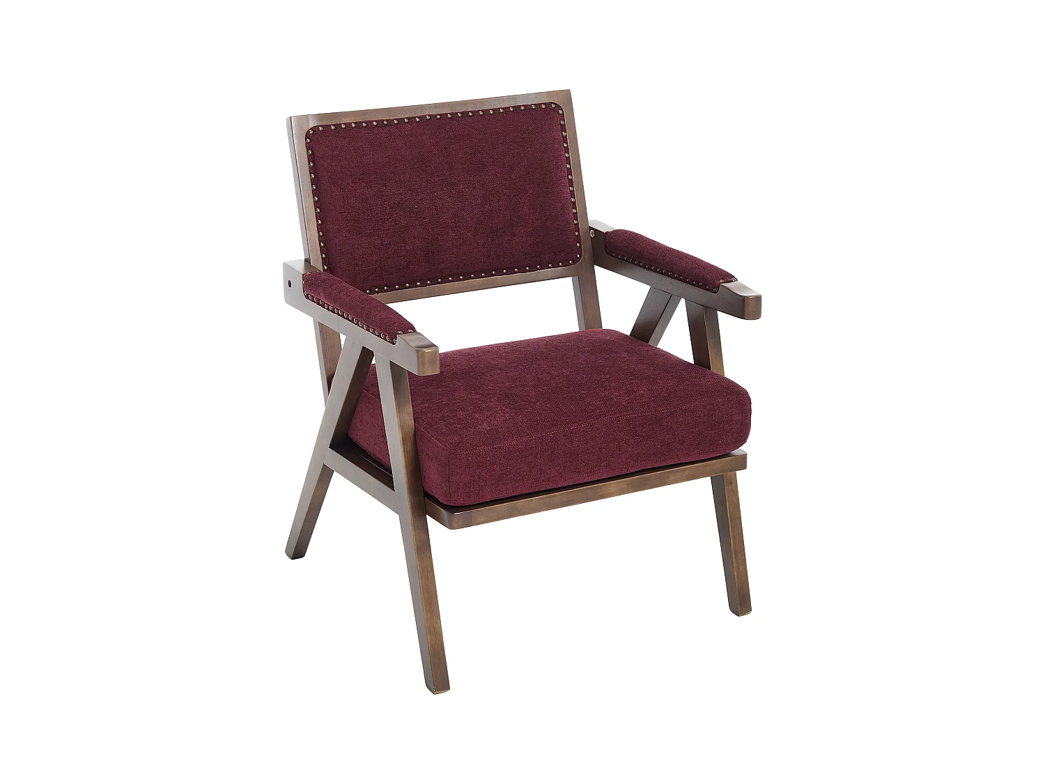 Fotel prosty z podłokietnikami - Fotel z poduszkami i oparciem - len w kolorze różowo-czerwonym