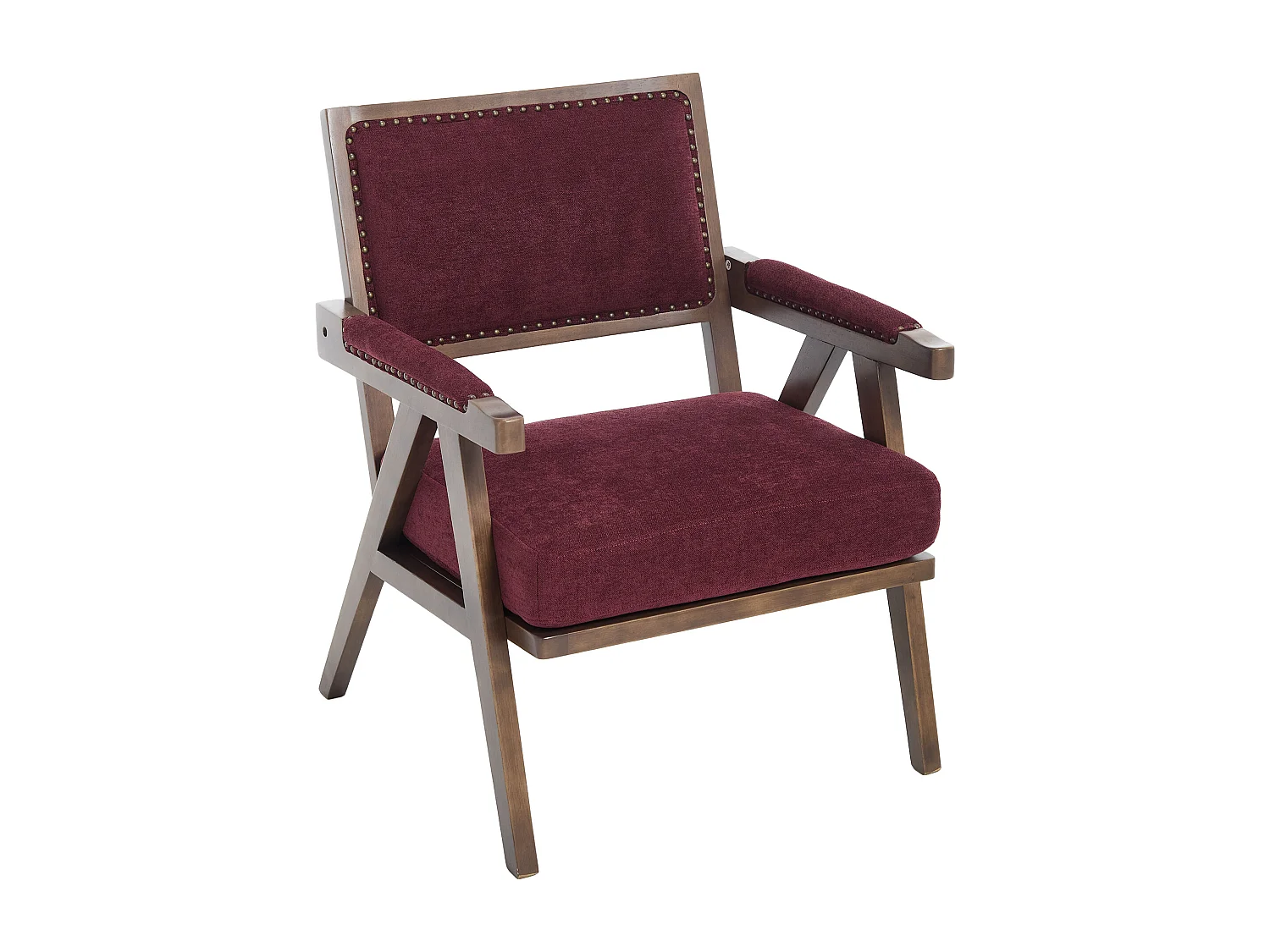 Fauteuil droit avec accoudoirs - Fauteuil avec coussins et dossier - lin rose rouge