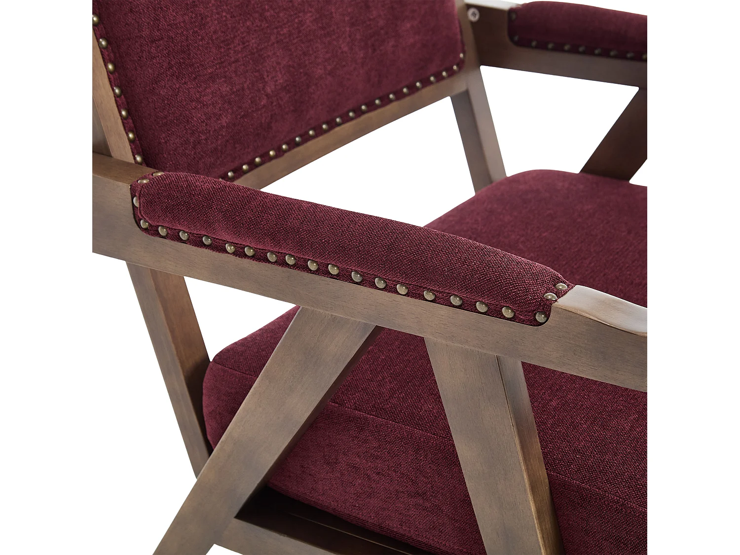 Fauteuil droit avec accoudoirs - Fauteuil avec coussins et dossier - lin rose rouge