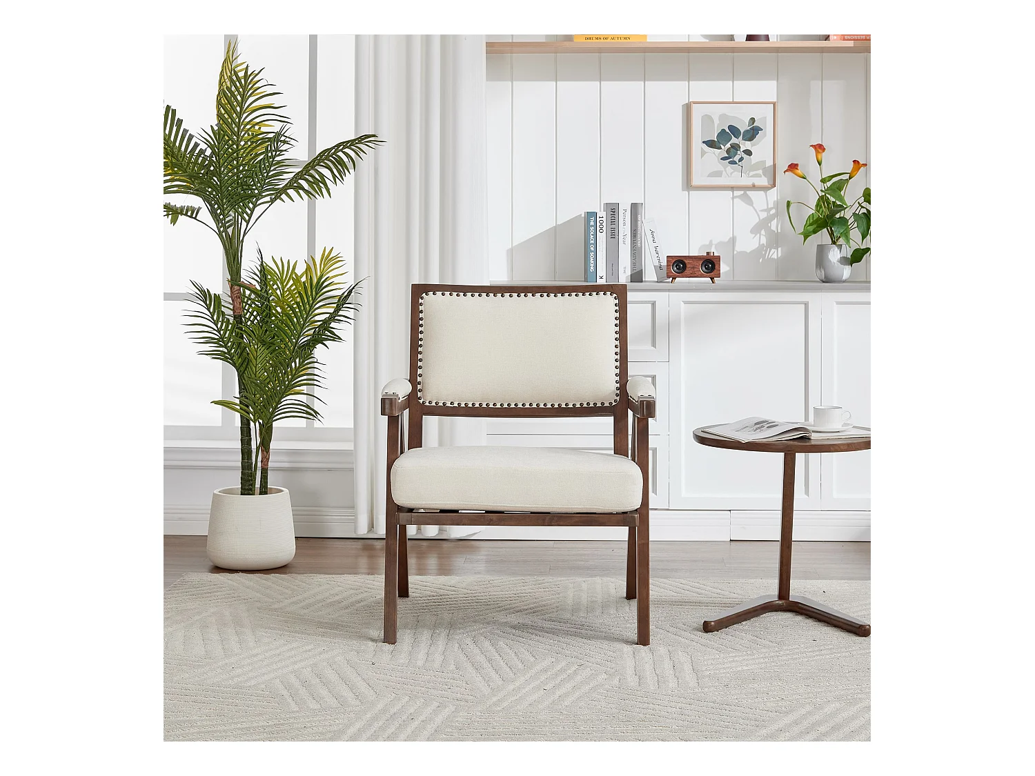 Fotel prosty z podłokietnikami - Fotel z poduszkami i oparciem - len beżowy