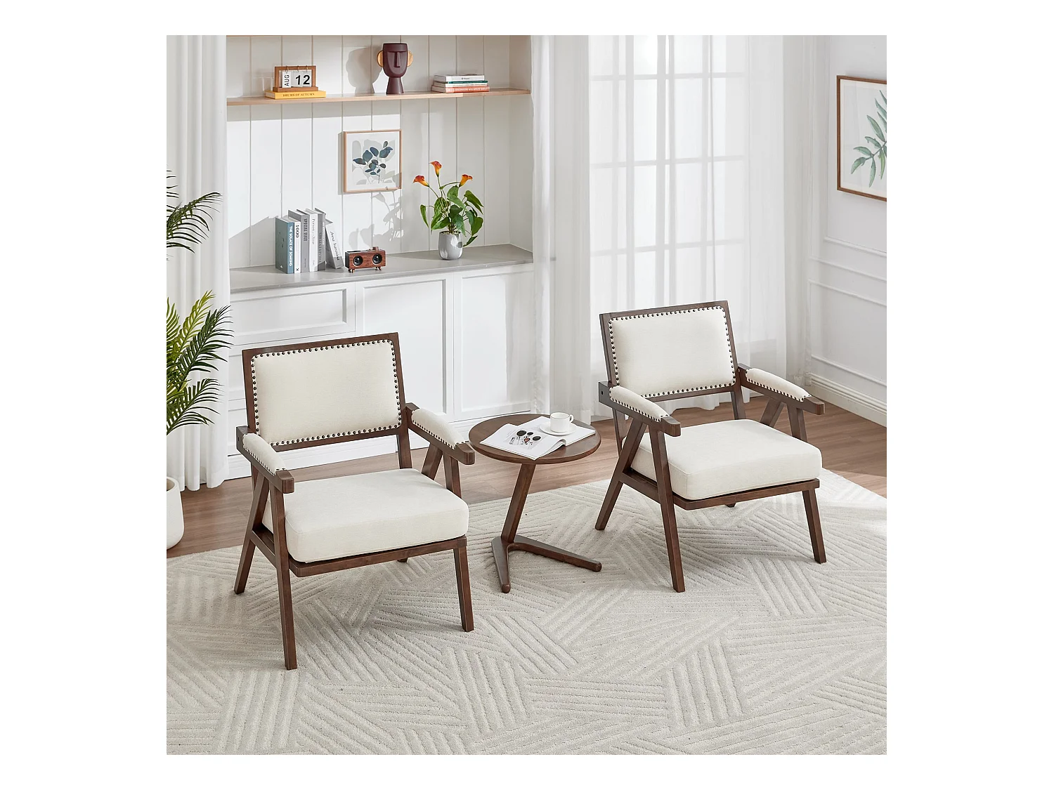 Fotel prosty z podłokietnikami - Fotel z poduszkami i oparciem - len beżowy