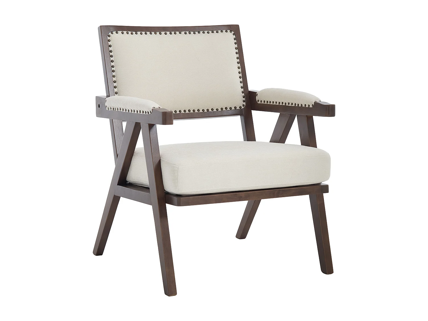 Fauteuil droit avec accoudoirs - Fauteuil avec coussins et dossier - lin beige