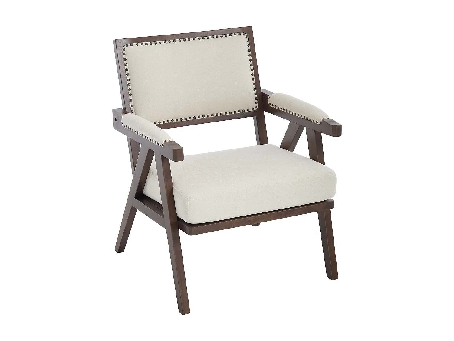 Fauteuil droit avec accoudoirs - Fauteuil avec coussins et dossier - lin beige