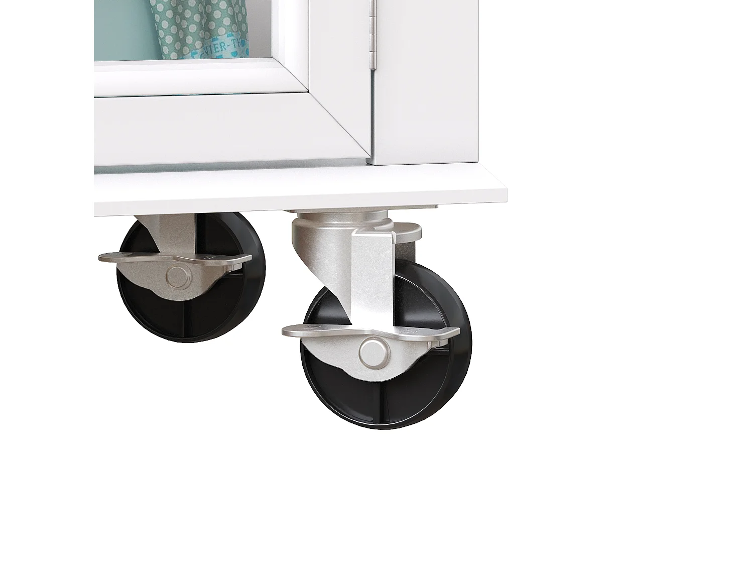 Isola cucina bianca - Carrello cucina con 2 cassetti e 4 ante in vetro - porta spezie e porta asciugamani