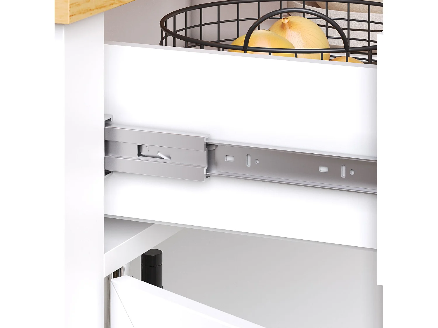 Îlot de cuisine blanc - Desserte de cuisine avec 2 tiroirs et 4 portes vitrées - étagère à épices et porte-serviettes