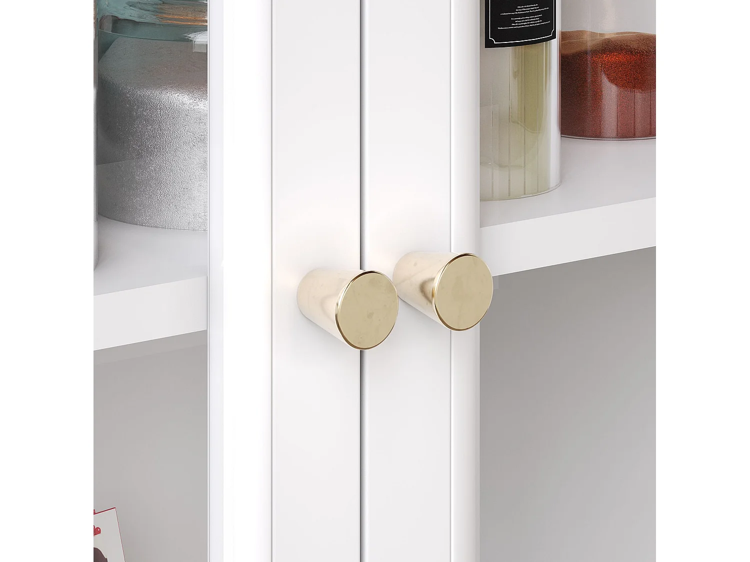 Îlot de cuisine blanc - Desserte de cuisine avec 2 tiroirs et 4 portes vitrées - étagère à épices et porte-serviettes