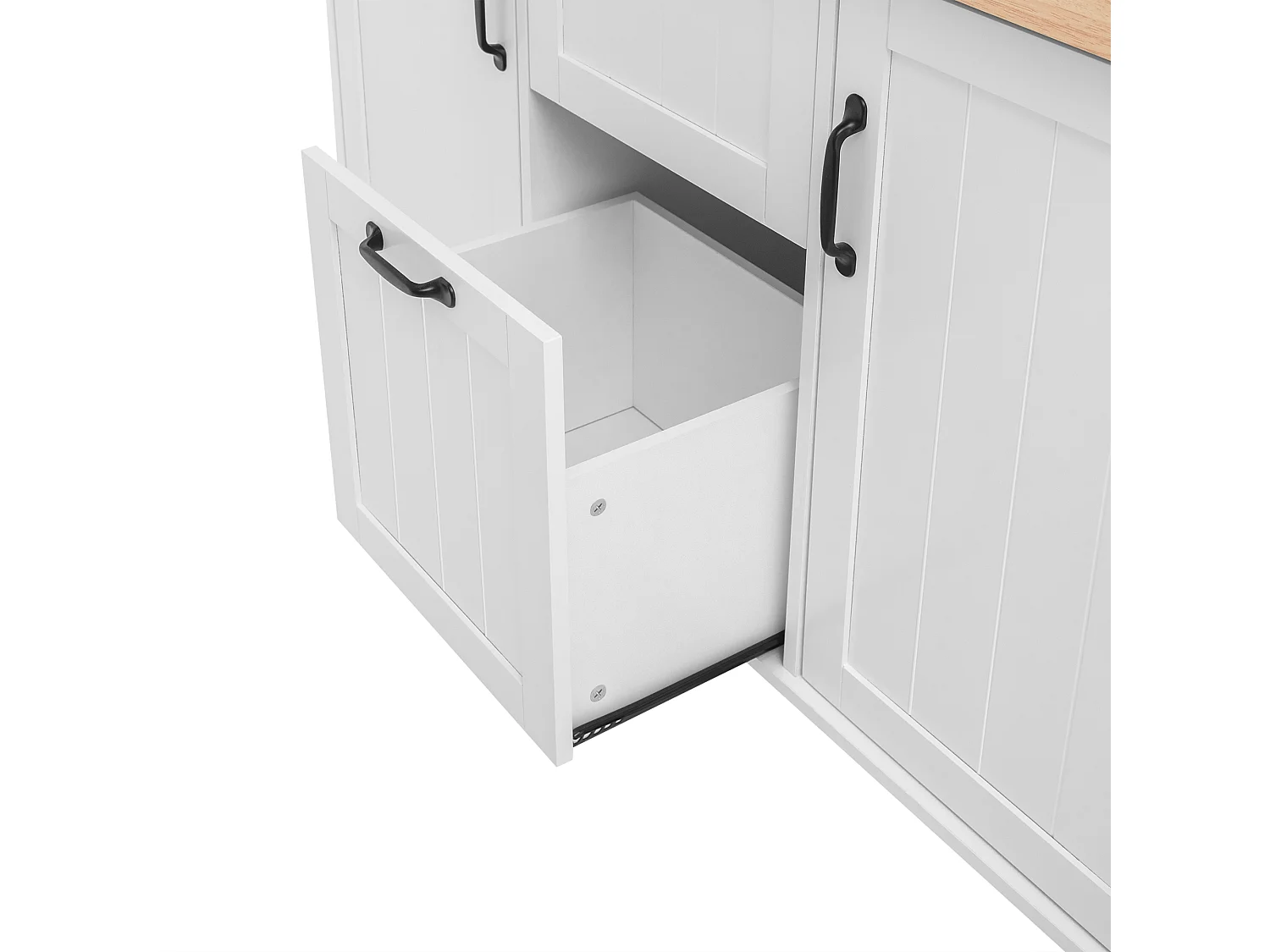 Îlot de cuisine blanc - Desserte de cuisine avec 2 tiroirs et 2 portes - porte-serviettes et rangement ouvert