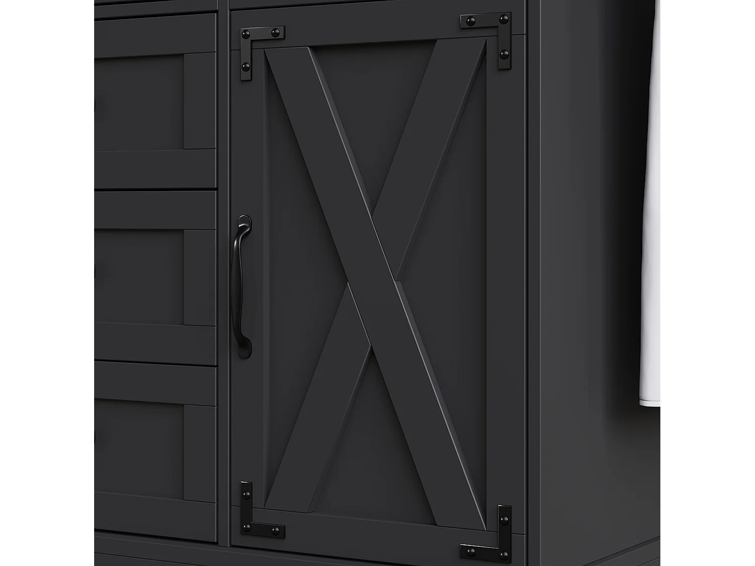 Carrello da cucina nero - Isola cucina con 6 cassetti e 2 ante - Porta spezie e porta asciugamani