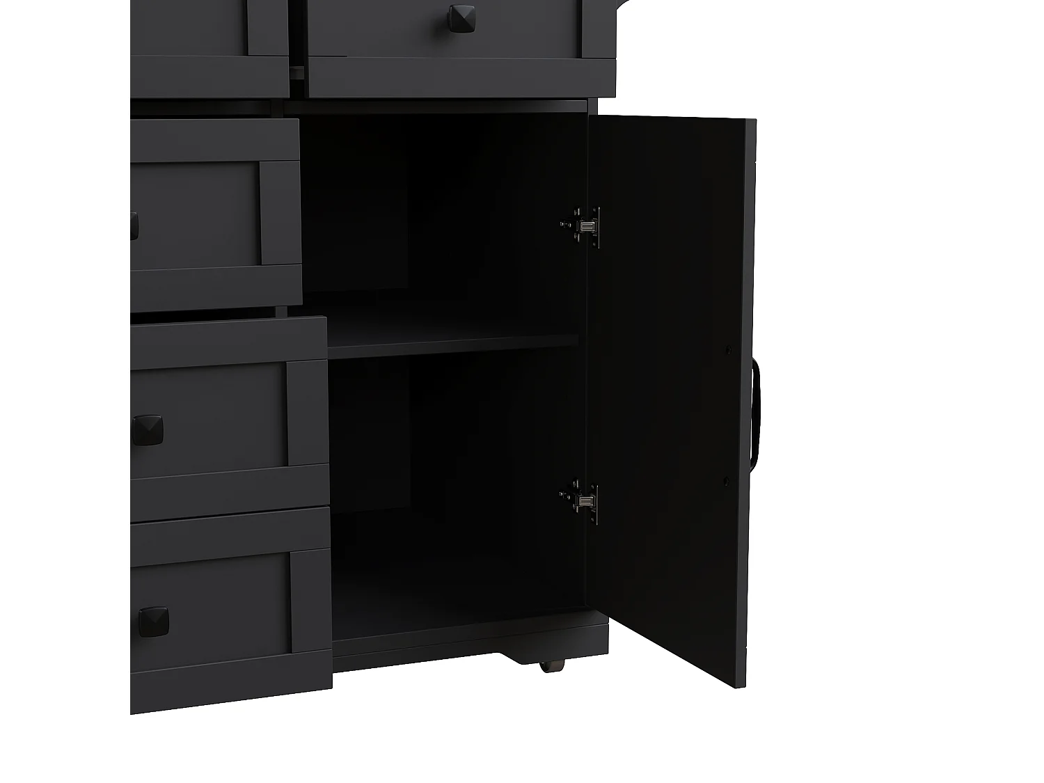 Carrello da cucina nero - Isola cucina con 6 cassetti e 2 ante - Porta spezie e porta asciugamani