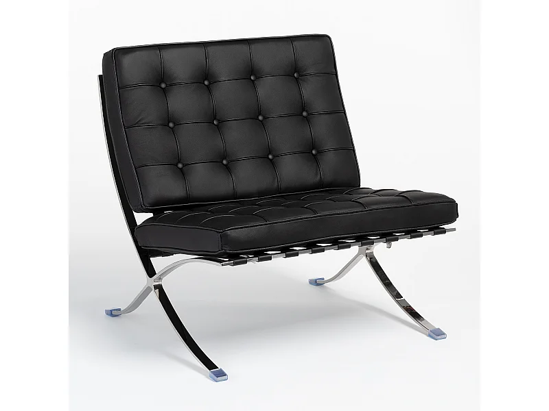 Fauteuil capitonné cuir noir Barka