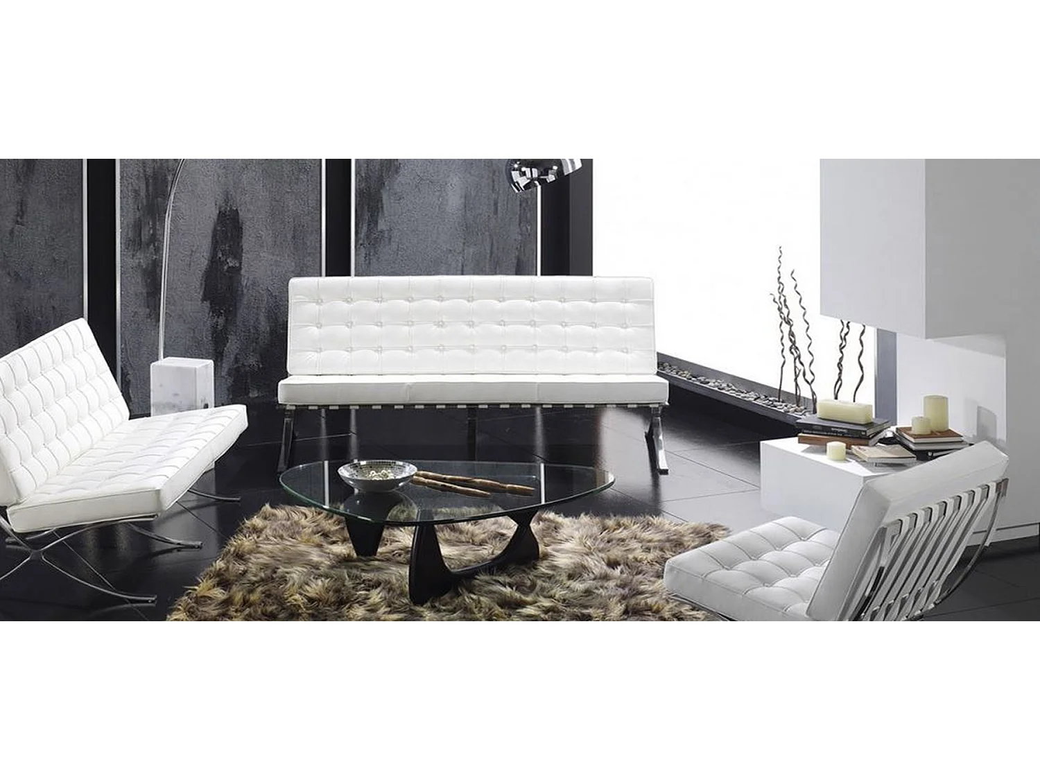 Fauteuil capitonné simili cuir blanc Barka