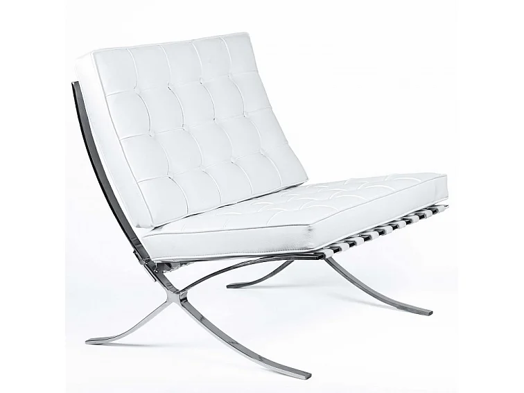 Fauteuil capitonné simili cuir blanc Barka