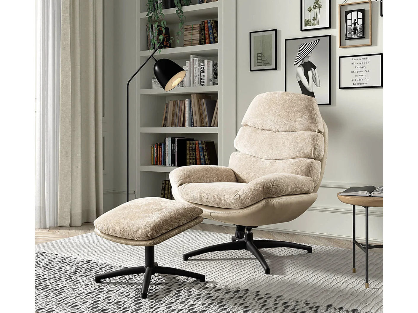 Fauteuil pivotant avec repose pieds bi matière Kidoza-Beige clair