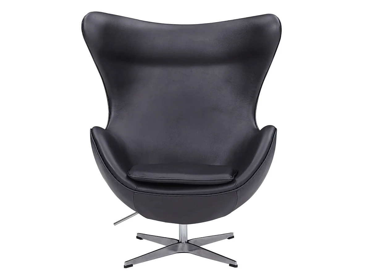 Fauteuil EGGO – Cuir fleur italien, icône design & pivotant-Noir