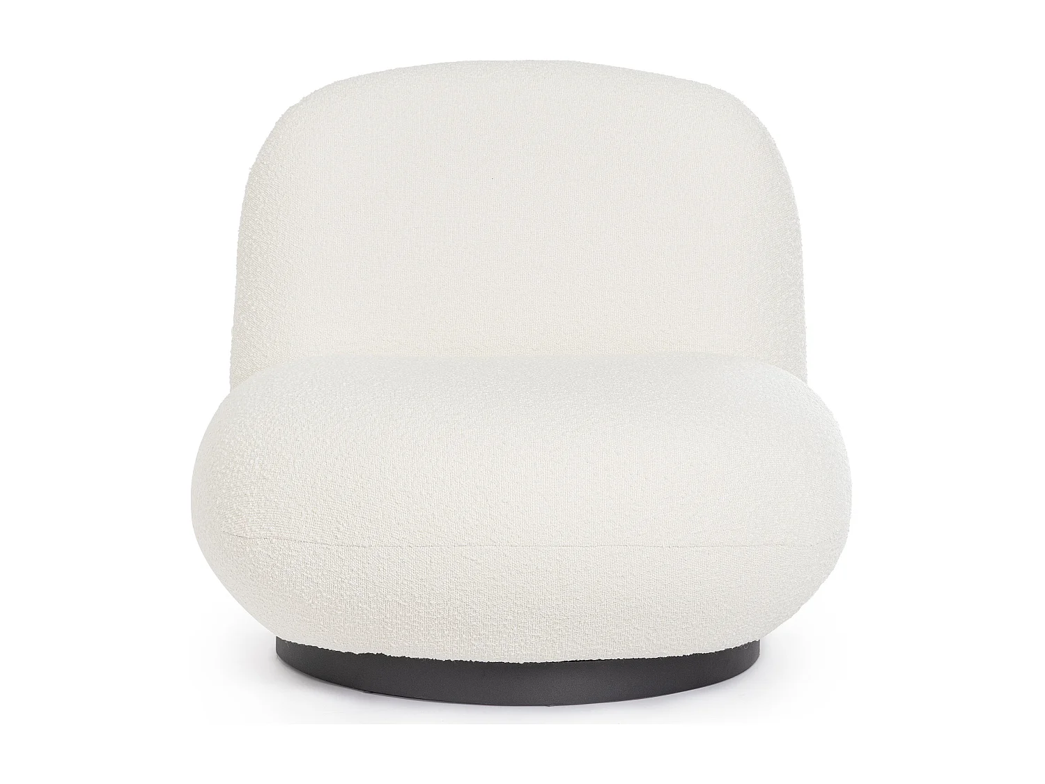 Fauteuil design pivotant tissu doux bouclé blanc et pieds acier noir MAGGY