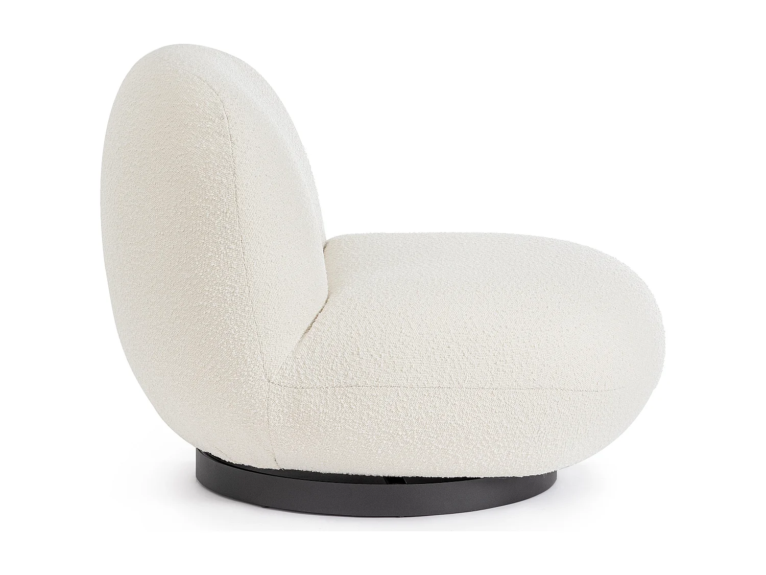 Fauteuil design pivotant tissu doux bouclé blanc et pieds acier noir MAGGY