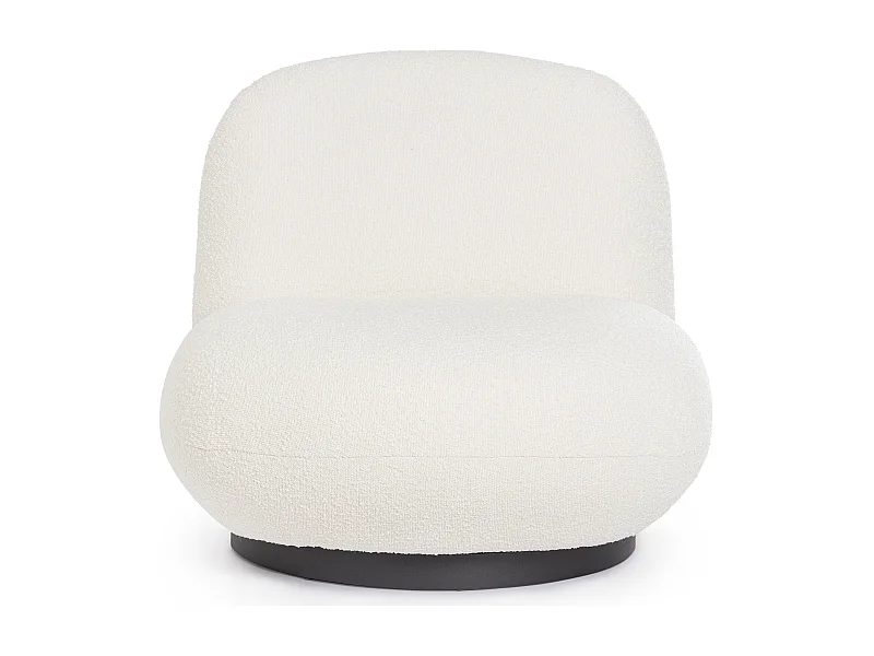 Fauteuil design pivotant tissu doux bouclé blanc et pieds acier noir MAGGY