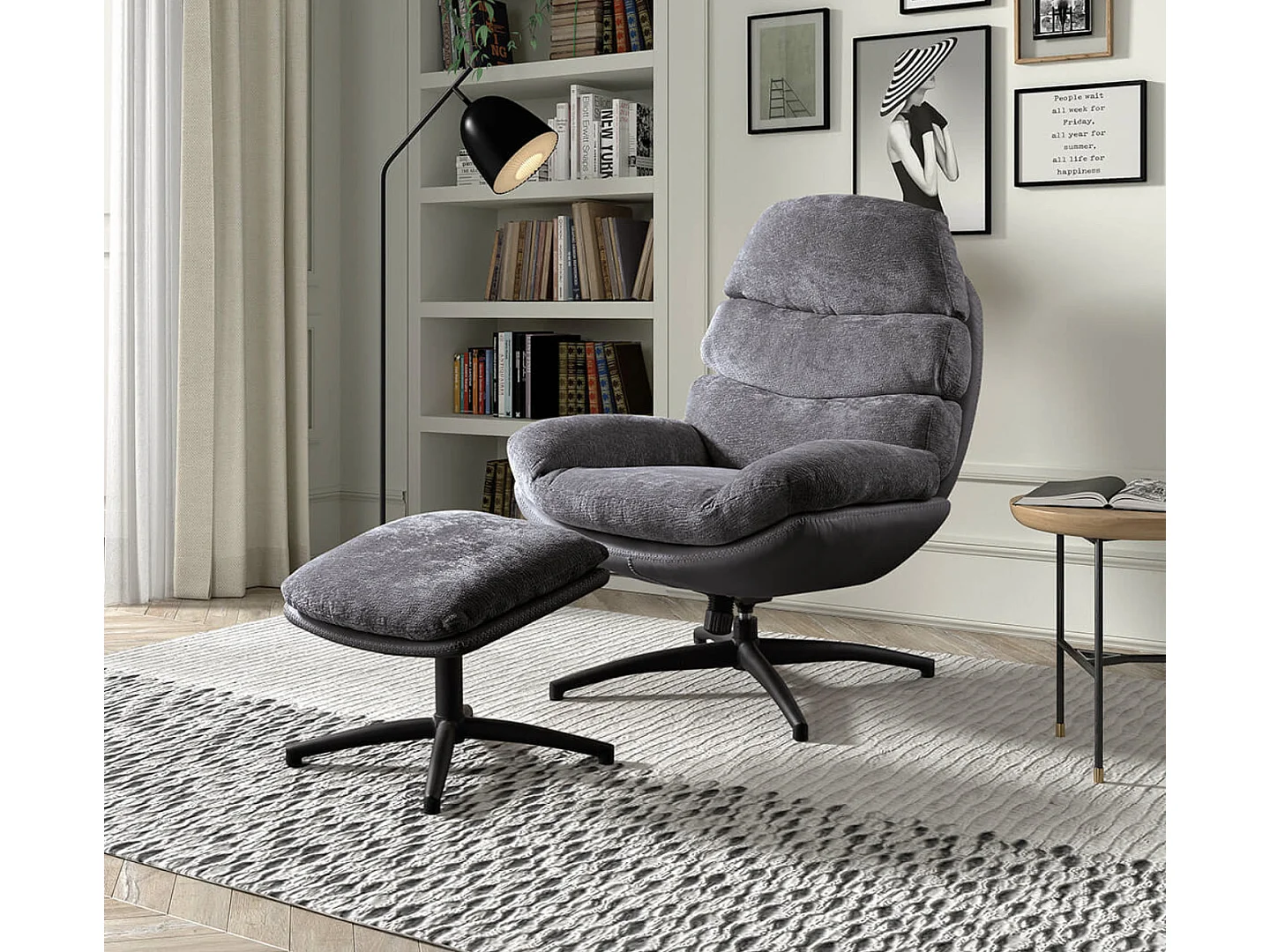 Fauteuil pivotant avec repose pieds bi matière Kidoza-Gris