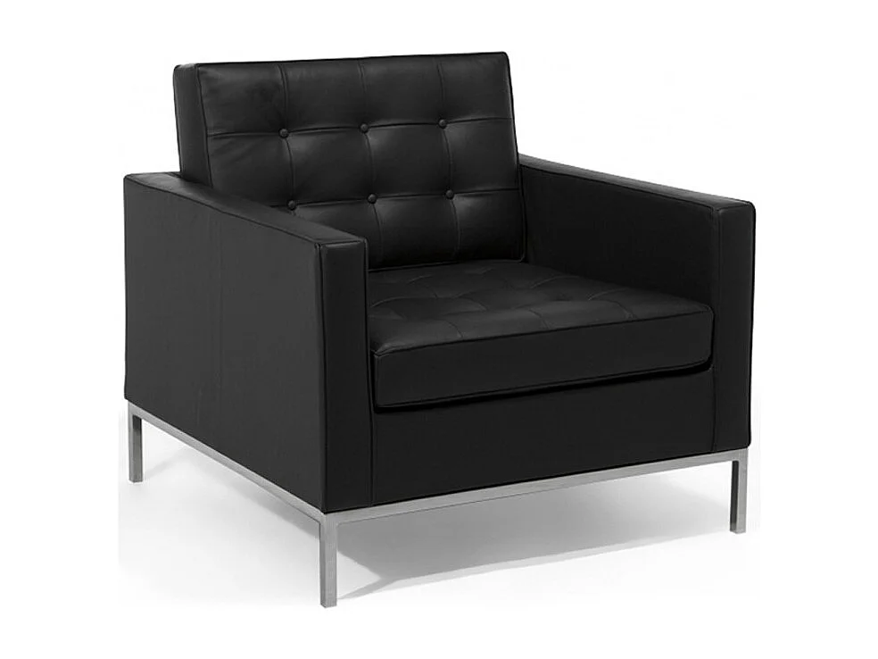 Fauteuil design capitonné cuir noir Flora