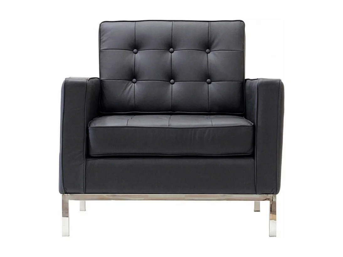 Fauteuil design capitonné cuir noir Flora