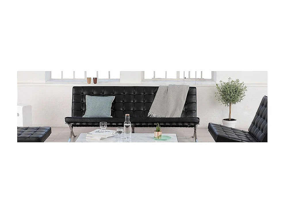 Fauteuil capitonné simili cuir noir Barka