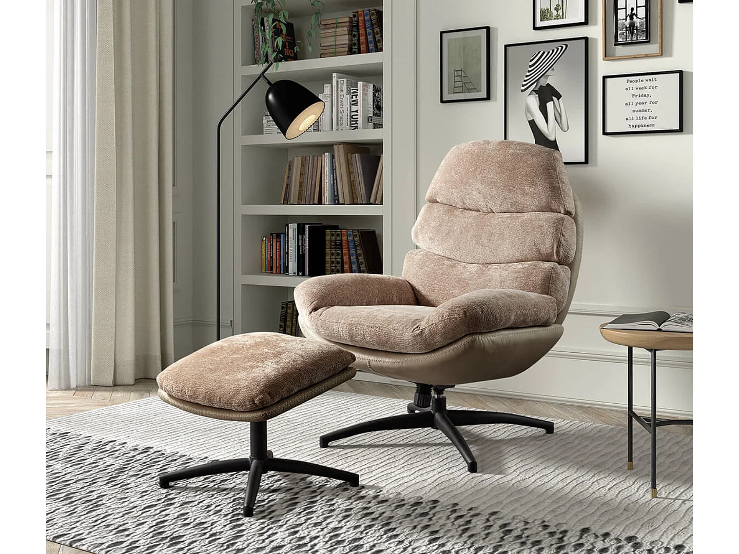 Fauteuil pivotant avec repose pieds bi matière Kidoza-Marron clair