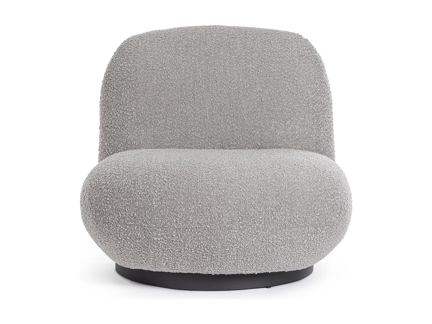 Fauteuil design pivotant tissu doux bouclé gris et pieds acier noir MAGGY