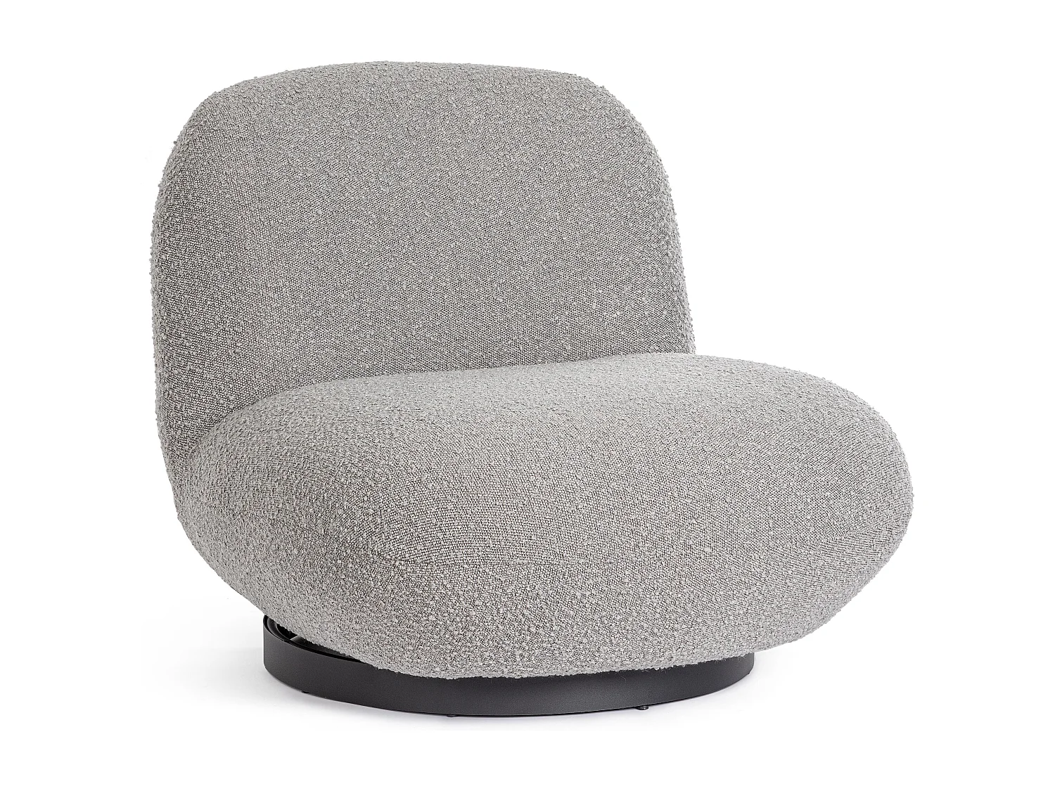 Fauteuil design pivotant tissu doux bouclé gris et pieds acier noir MAGGY