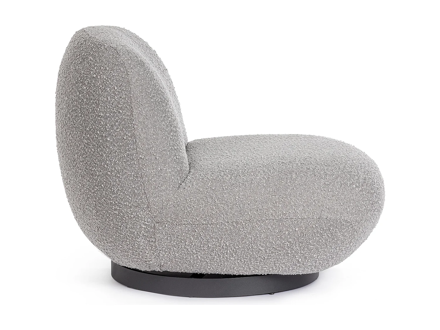 Fauteuil design pivotant tissu doux bouclé gris et pieds acier noir MAGGY