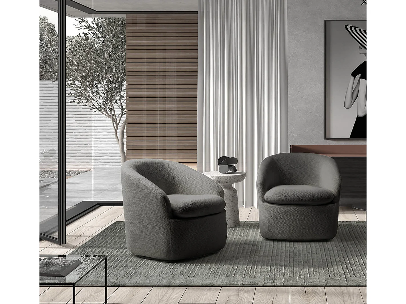 Fauteuil pivotant tissu à bouclettes-Blanc