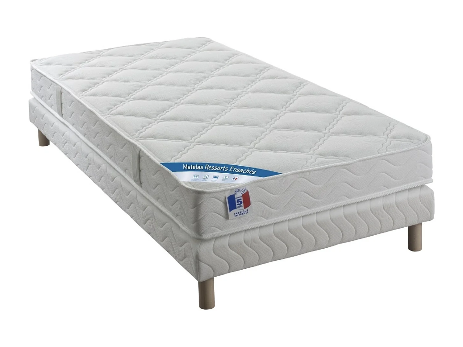 Ensemble matelas équilibré 24cm ressorts ensachés sommier tapissier 27cm Bazika – Sommeil apaisant-90x200