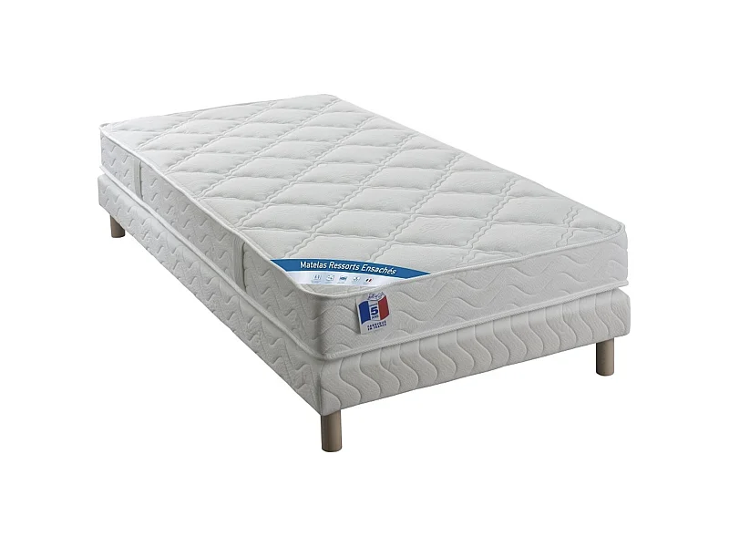 Ensemble matelas équilibré 24cm ressorts ensachés sommier tapissier 27cm Bazika – Sommeil apaisant-90x190