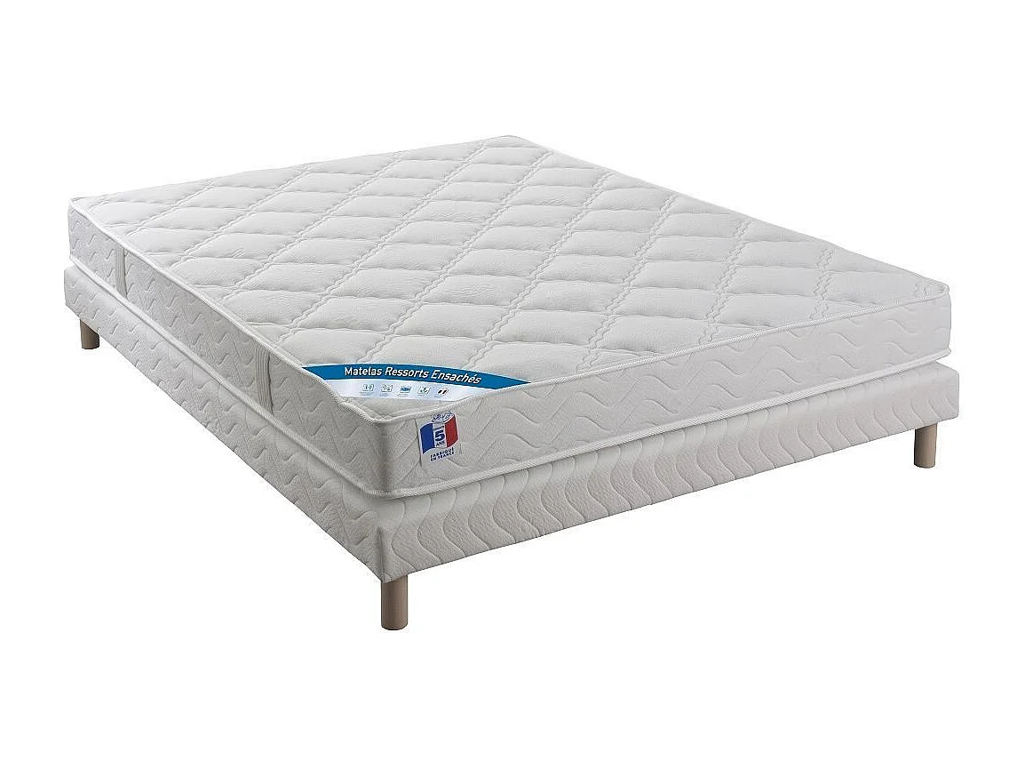Ensemble matelas équilibré 24cm ressorts ensachés sommier tapissier 27cm Bazika – Sommeil apaisant-90x190