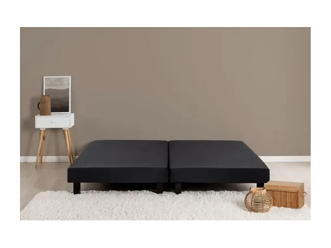 Sommier tapissier noir à 12 lattes avec pieds Kinzo - Sobriété et modernité-180x200 (2x90x200 )