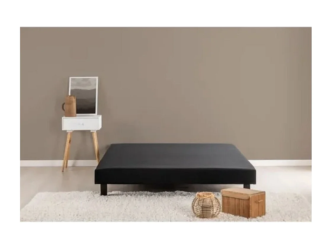 Sommier tapissier noir à 12 lattes avec pieds Kinzo - Sobriété et modernité-90x190