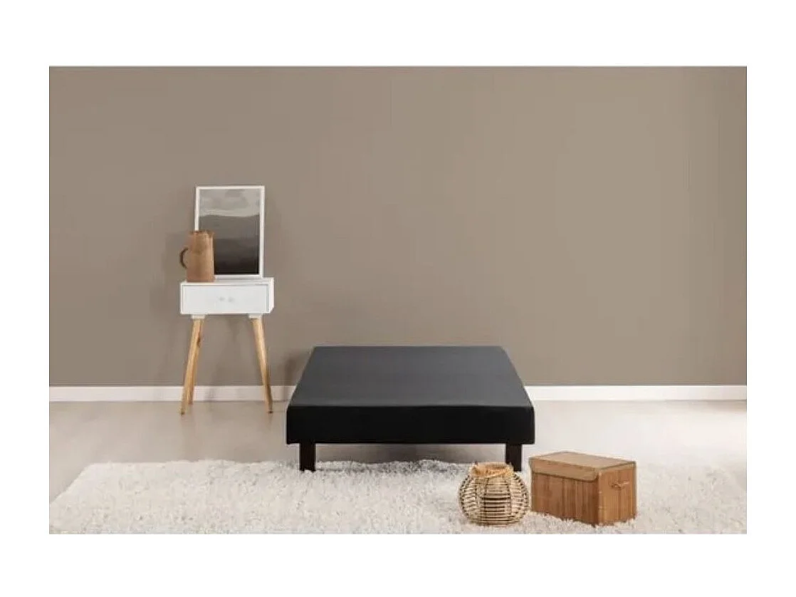 Sommier tapissier noir à 12 lattes avec pieds Kinzo - Sobriété et modernité-90x200