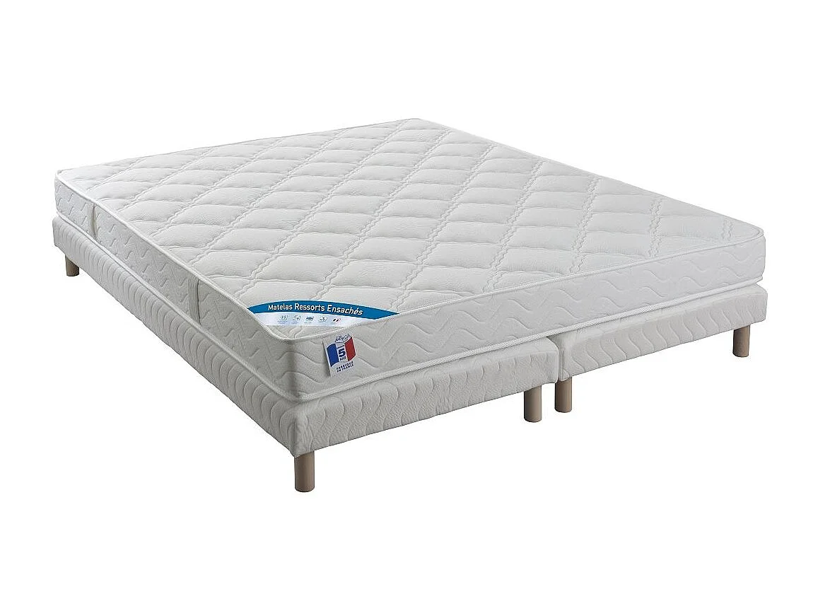 Ensemble matelas équilibré 24cm ressorts ensachés sommier tapissier 27cm Bazika – Sommeil apaisant-180x200 (2x90x200 )