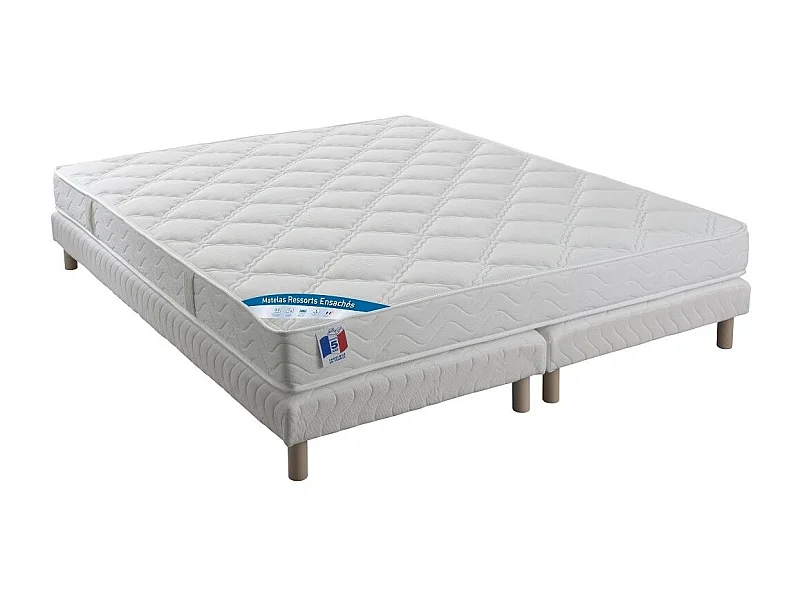 Ensemble matelas équilibré 24cm ressorts ensachés sommier tapissier 27cm Bazika – Sommeil apaisant-180x200 (2x90x200 )