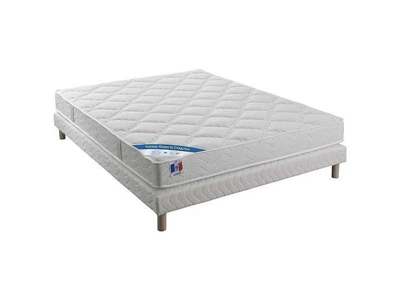 Ensemble matelas équilibré 24cm ressorts ensachés sommier tapissier 27cm Bazika – Sommeil apaisant-140x200