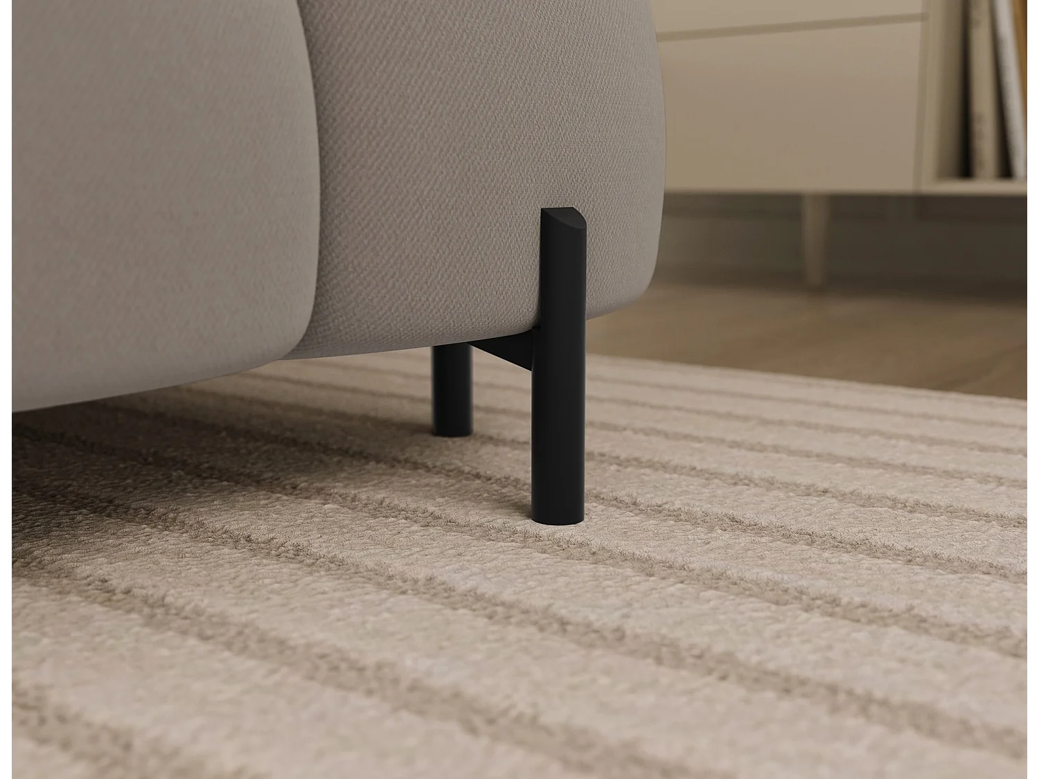 Grand canapé panoramique avec têtières réglables tissu FUZIAN – Fonction lit-Taupe-Coffre à gauche