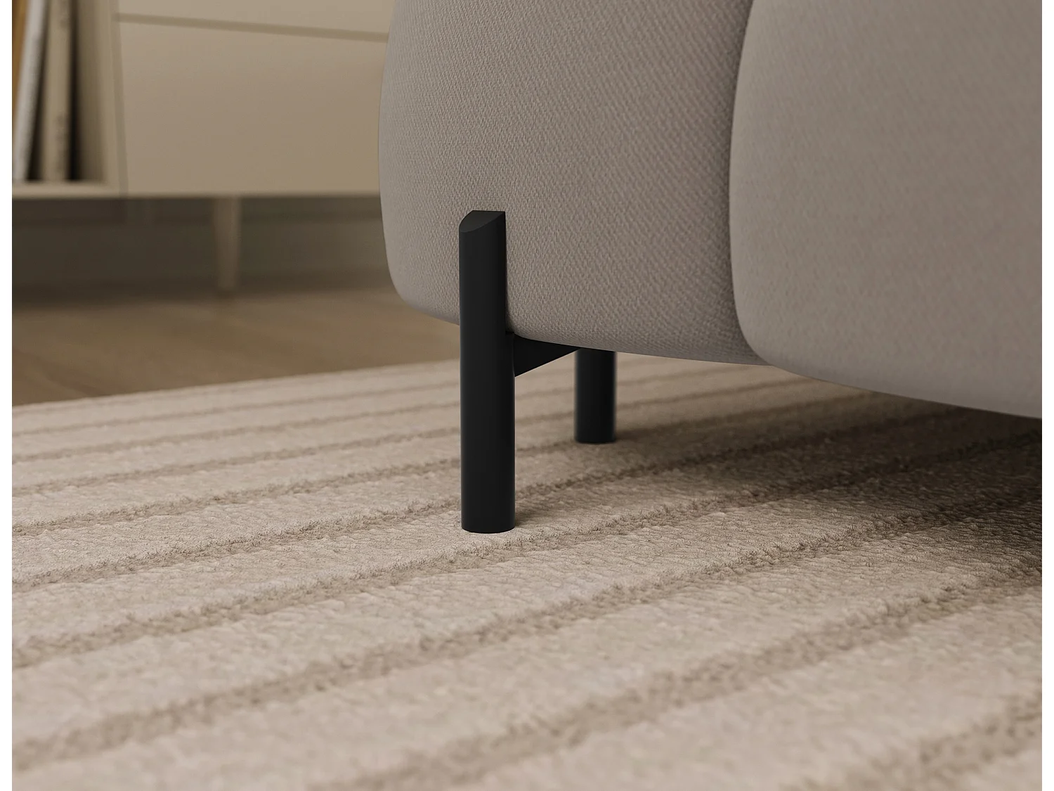 Grand canapé panoramique avec têtières réglables tissu FUZIAN – Fonction lit-Gris-Coffre à gauche