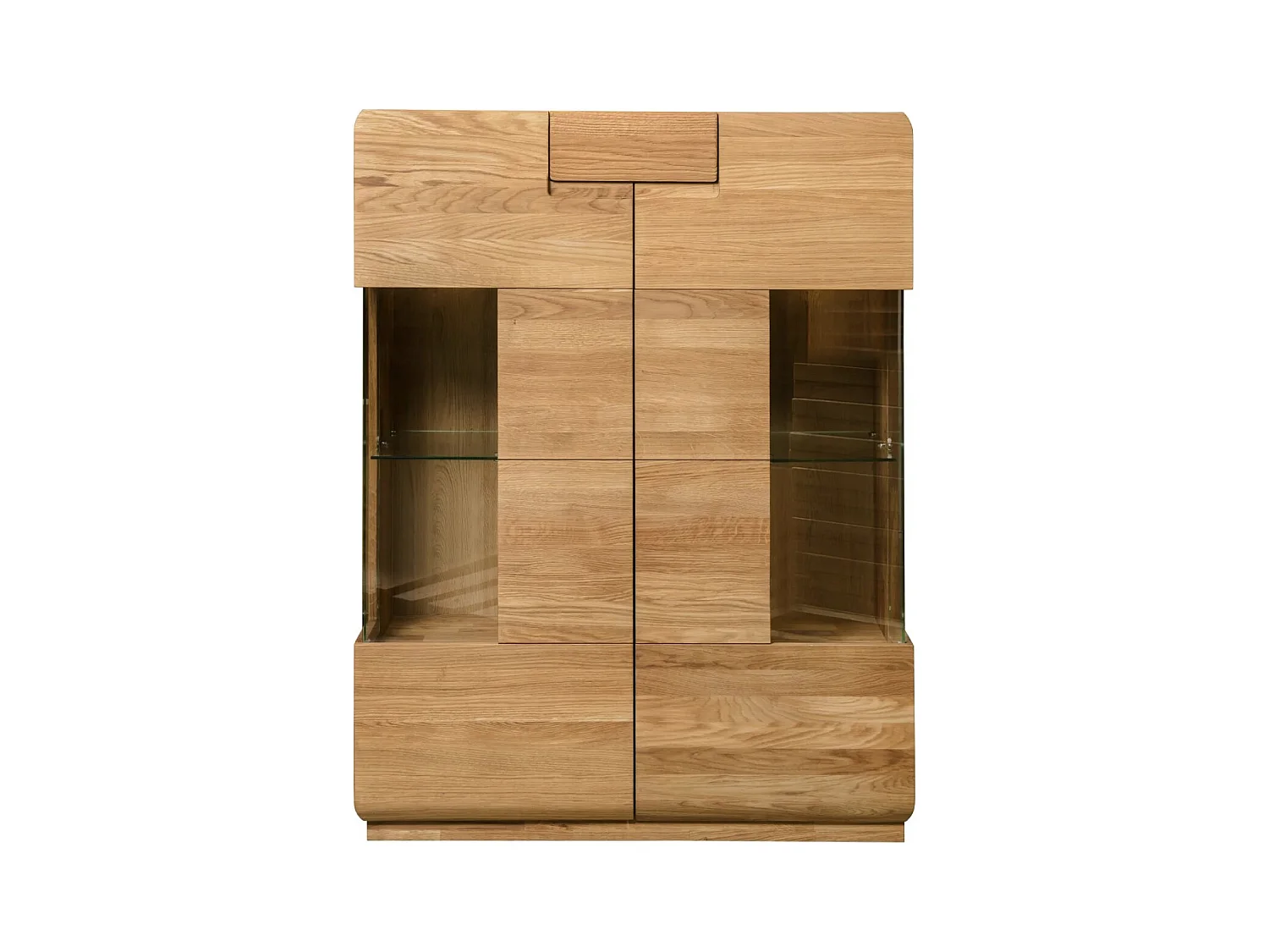 Aparador con expositor en madera maciza de roble miel Divina 100 cm