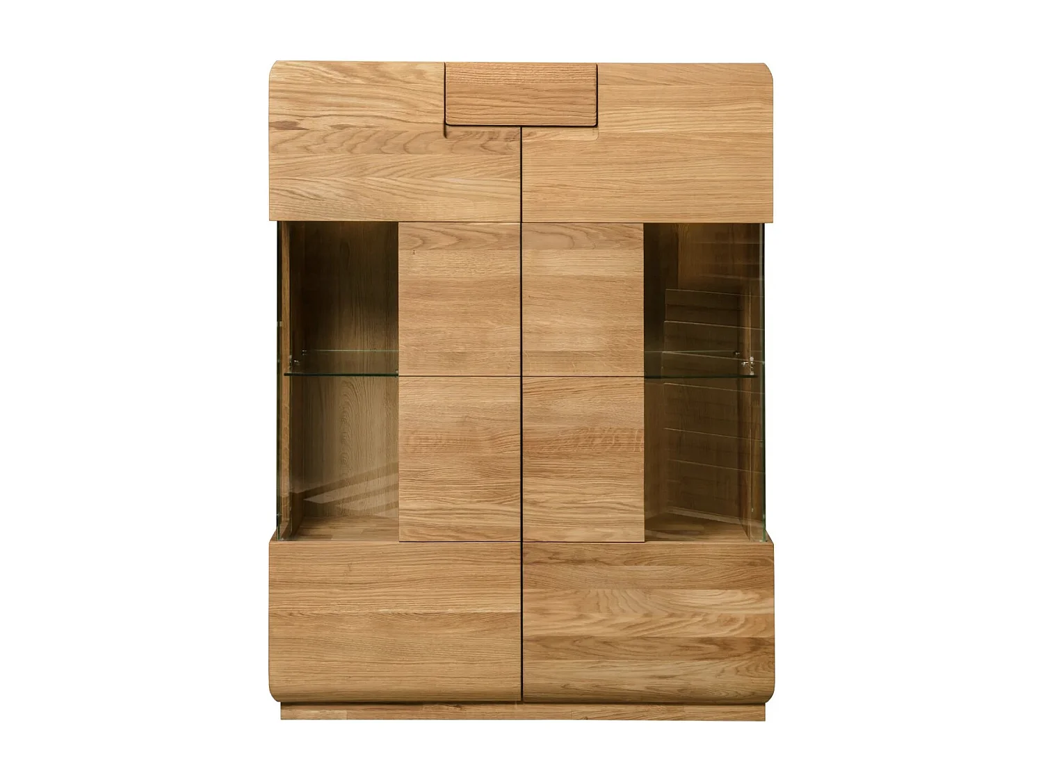 Aparador con expositor en madera maciza de roble miel Divina 100 cm