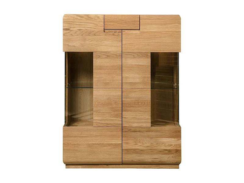 Aparador con expositor en madera maciza de roble miel Divina 100 cm