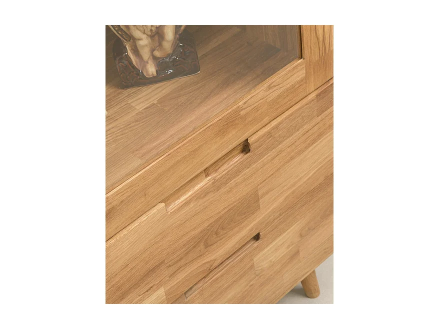 Aparador con vitrina en madera maciza de roble Kundy