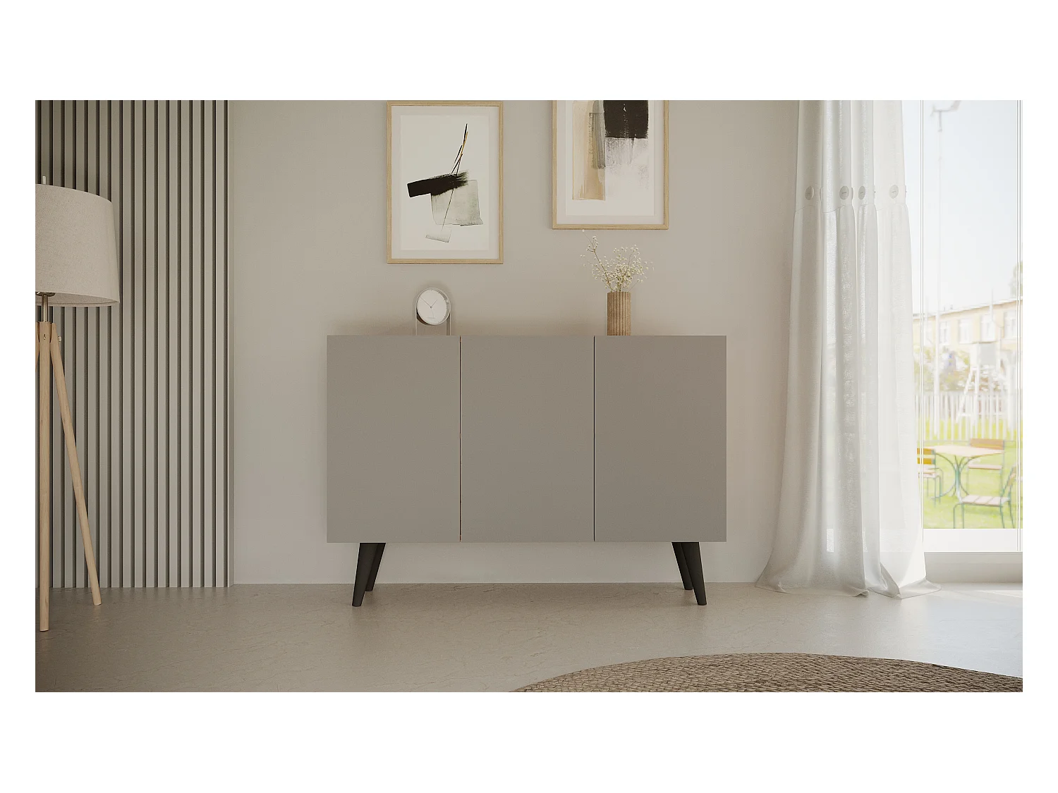 Cómoda Rolia 3 puertas 120 cm-Color Gris claro