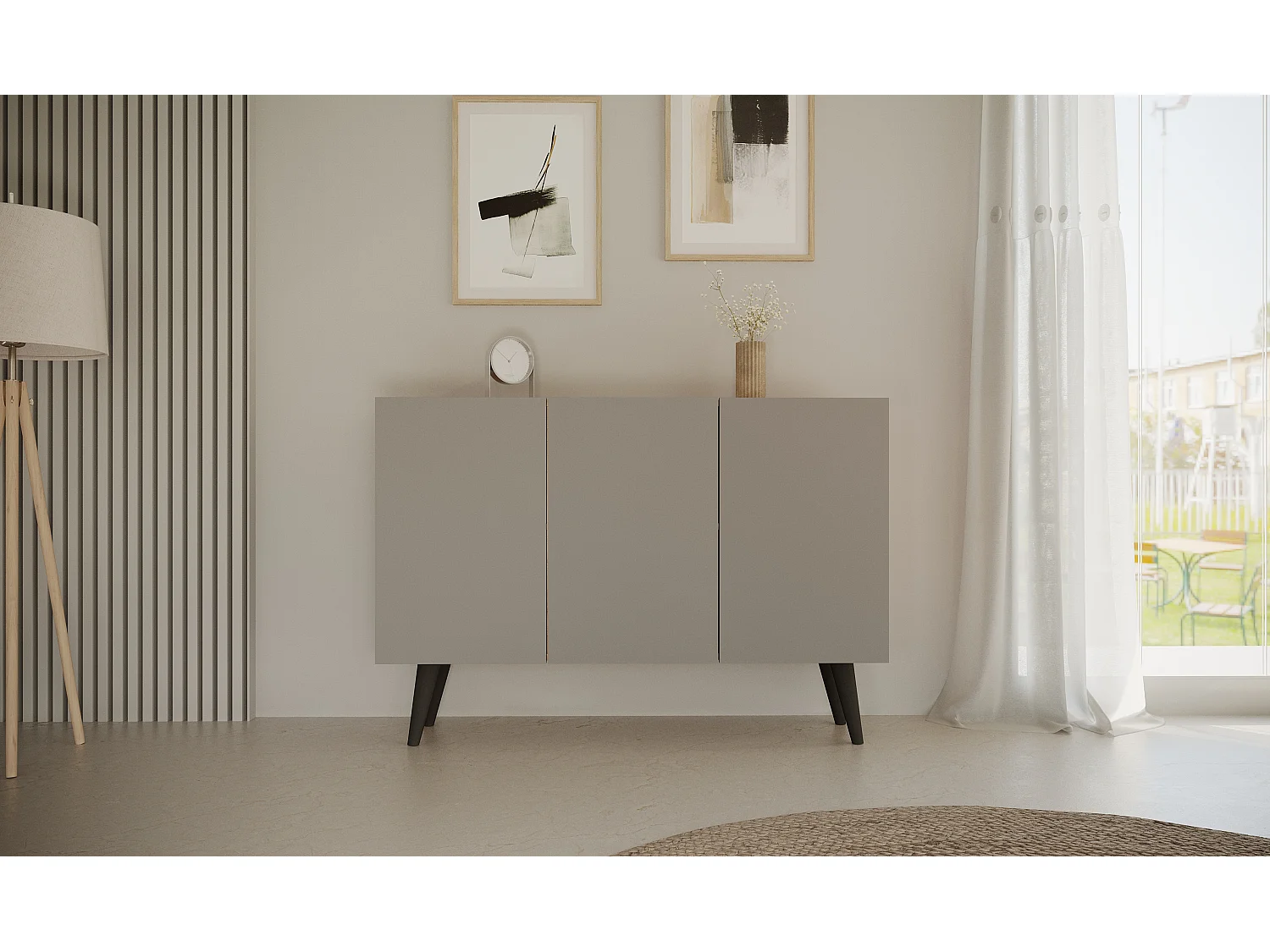 Cómoda Rolia 3 puertas 120 cm-Color Gris claro