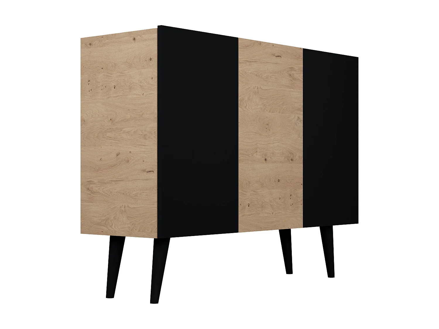 Cómoda Rolia 3 puertas 120 cm-Color Natural y negro