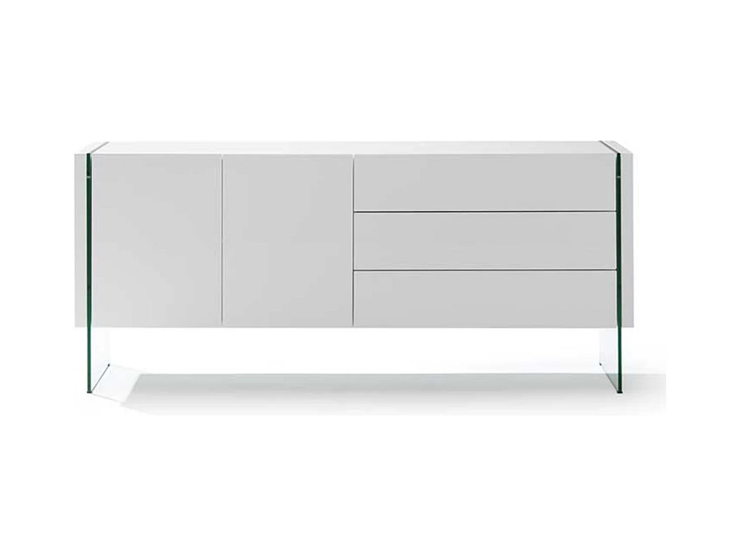 Aparador moderno Belina 2 puertas 3 cajones lacado blanco y cristal templado 180 cm